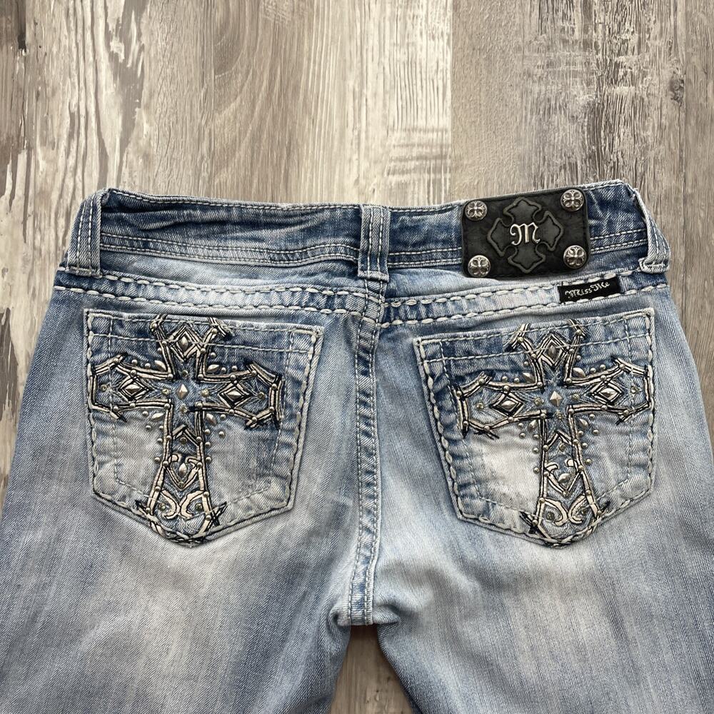 Miss Me Bootcut Jeans Cross Rivet Light wash Y2K Low Rise JE5045B9L Womens 27